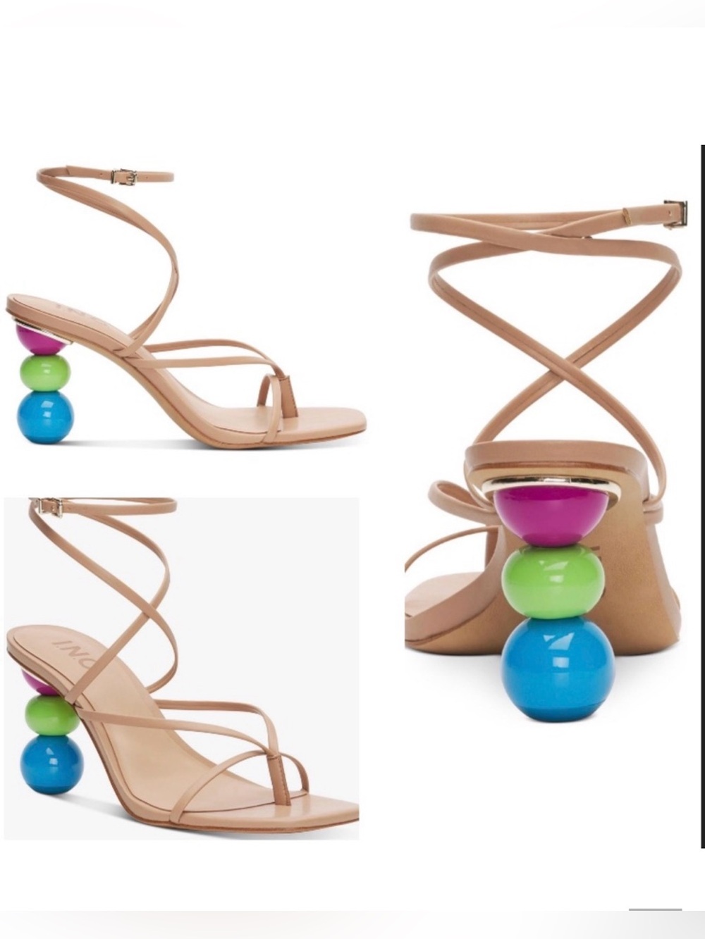 INC Womens Lilliana Faux Leather Toe Post Ball Heel Ankle Strap sandal